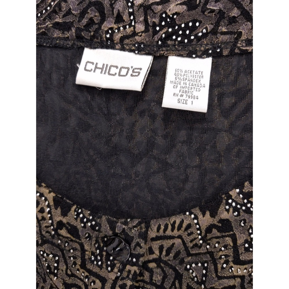 Chico's Printed Blouse Top, Size 1‎ M, Long Sleeve, Button Front, Geometric - Picture 6 of 6